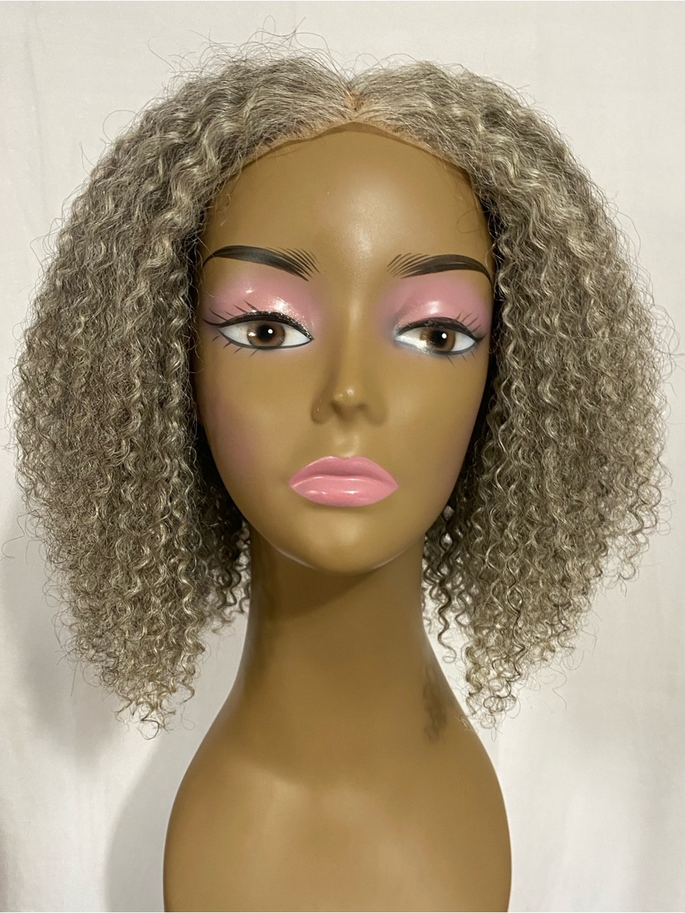 Salt & Pepper 5x5 Lace Closure Wig 12” Kinky Curly Human Hair 180 Density Dome